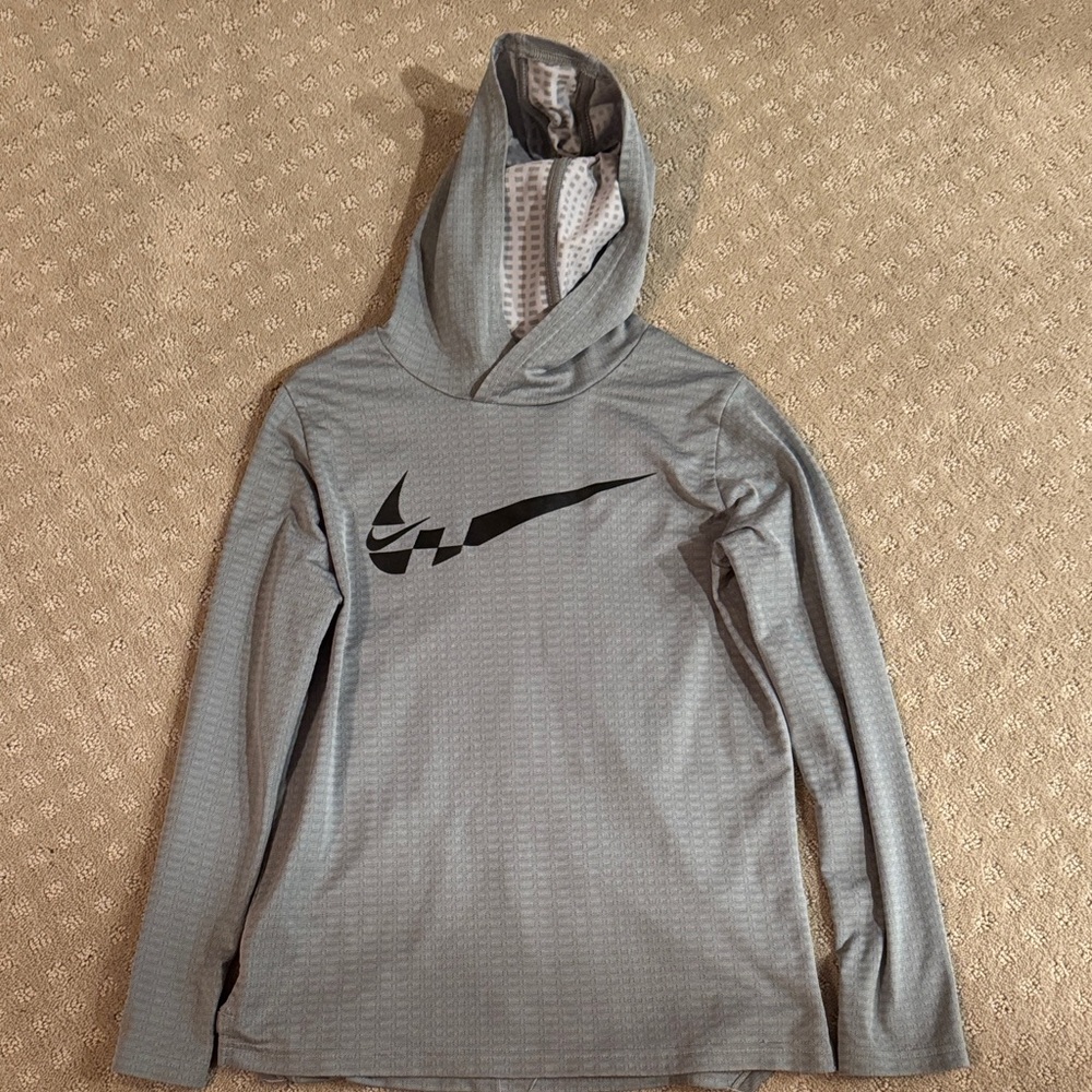 Nike Light Gray Hoodie with Black Swoosh boys large